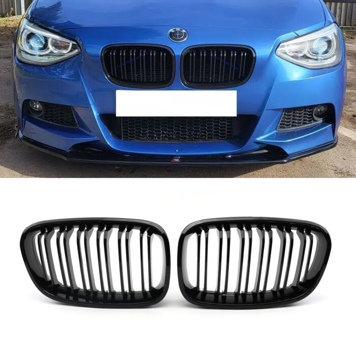 Juodos, blizgios, dvigubos grotelės skirtos BMW F20, F21 PRE-LCI (2011-2015) - Image 1