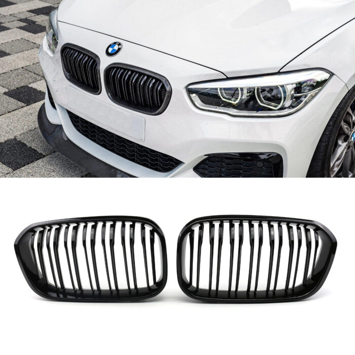 Juodos, blizgios, dvigubos grotelės skirtos BMW F20, F21 LCI (2015-2019) - Image 1