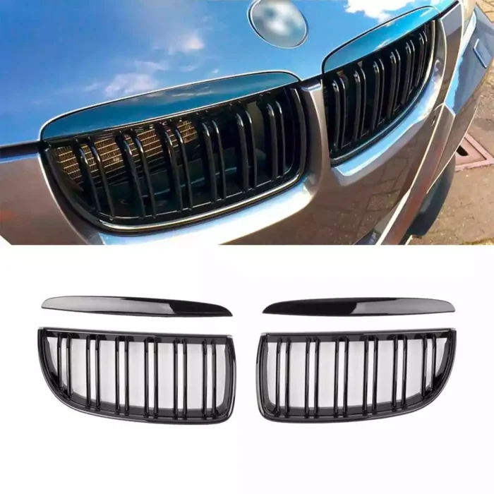 Juodos, blizgios, dvigubos grotelės skirtos BMW E90, E91 (2005-2008) - Image 1