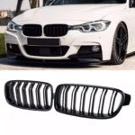 Juodos, blizgios, dvigubos grotelės skirtos BMW F30, F31