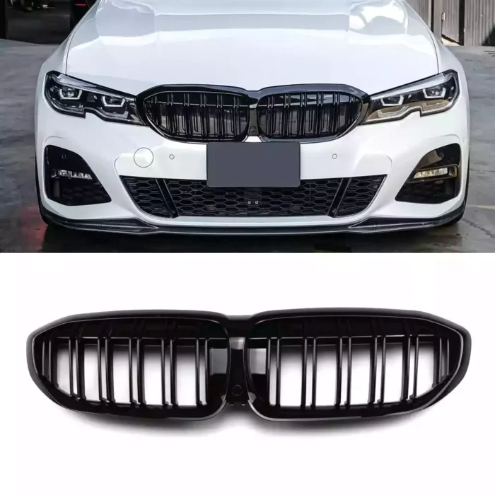 Juodos, blizgios, dvigubos grotelės skirtos BMW G20, G21 PRE-LCI (2018-2022) - Image 1