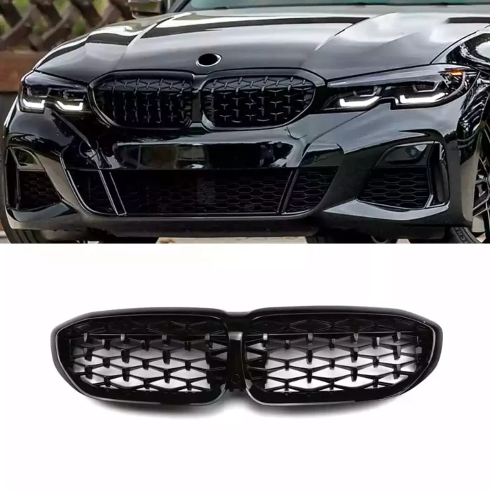 Juodos, blizgios, "diamond" grotelės skirtos BMW G20, G21 PRE-LCI (2018-2022) - Image 1