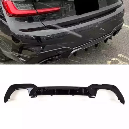 Juodas, blizgus, galinio buferio difuzorius skirtas BMW G20, G21