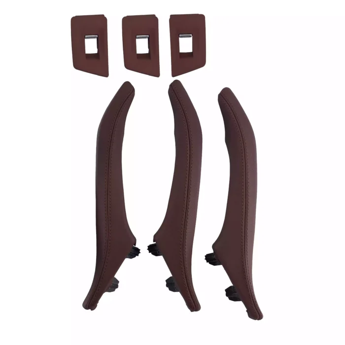 Salono durų rankenų komplektas, „red wine” spalvos, odinis, skirtas BMW F10, F11 - Image 2