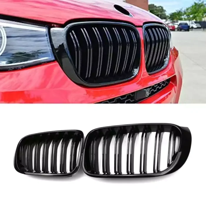 Juodos, blizgios, dvigubos grotelės skirtos BMW F25, F26 LCI - Image 1