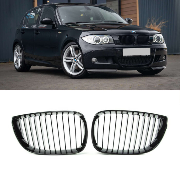 Juodos, blizgios, viengubos grotelės skirtos BMW E81, E82, E87, E88 PRE-LCI (2004-2007) - Image 1