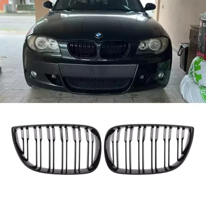 Juodos, blizgios, dvigubos grotelės skirtos BMW E81, E82, E87, E88 (2004-2007) - Image 1